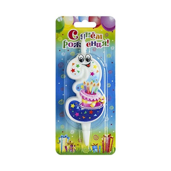 Свеча тортовая цифра «С глазками» 3