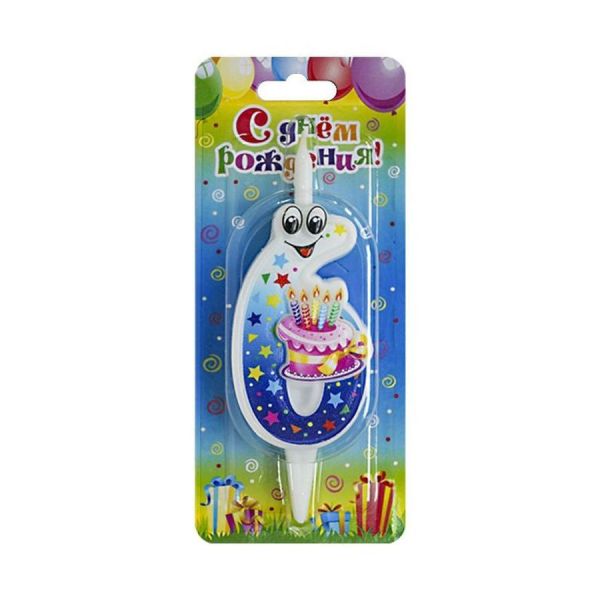 Свеча тортовая цифра «С глазками» 6