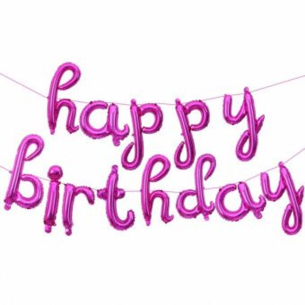 Шары-буквы, фольга, «Happy Birthday, курсив», фуксия, 17"/43