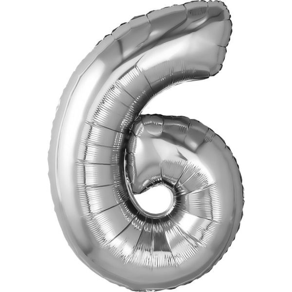 Шар ЦИФРА "6'' серебро /Silver /81 см