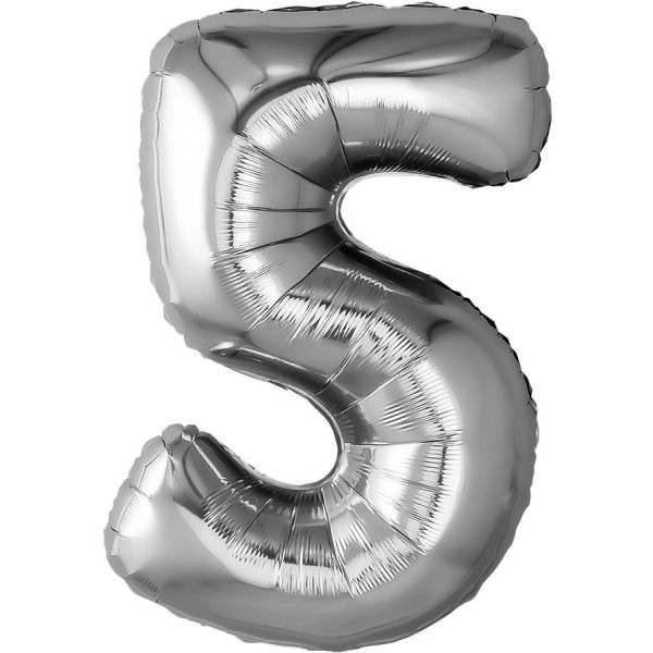 Шар ЦИФРА "5'' серебро /Silver /81 см