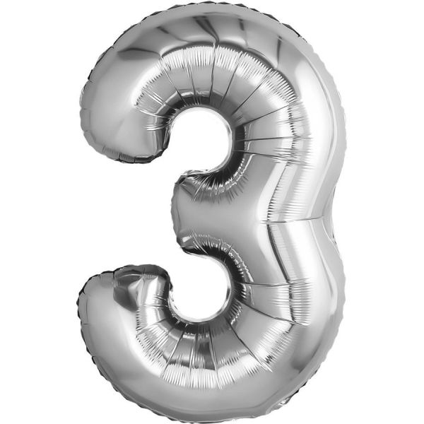Шар ЦИФРА "3'' серебро /Silver /81 см
