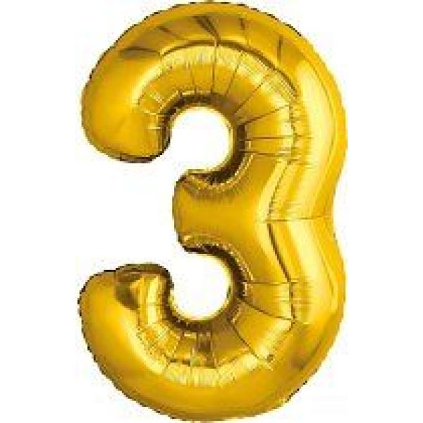 Шар ЦИФРА "3' золото /Gold /81 см