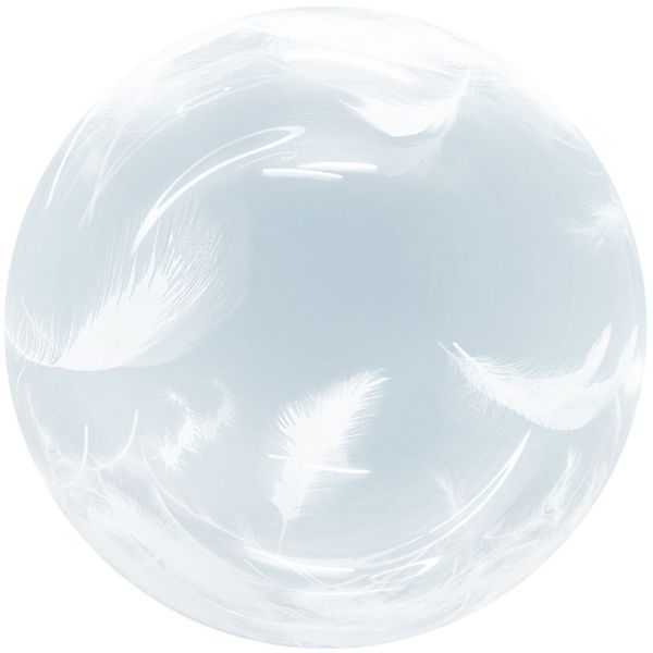Шар (18''/46 см) Deco Bubble, Белые перья, Прозрачный, Кристалл
