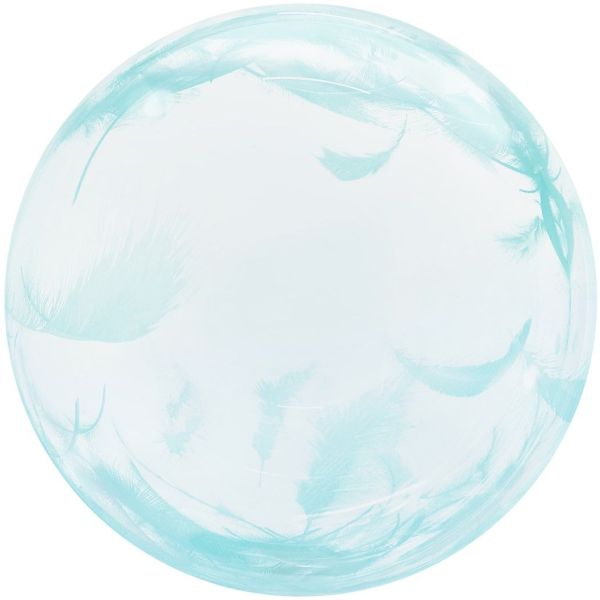 Шар (18''/46 см) Deco Bubble, Бирюзовые перья, Прозрачный, Кристалл