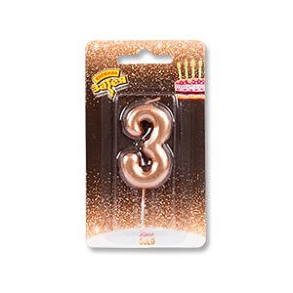 Свеча - цифра «Золото розовое 3», 4,5 см