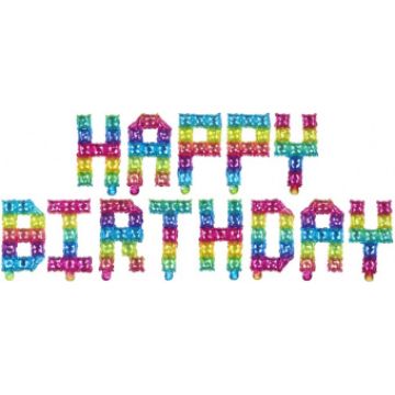 Шары-буквы, фольга, «Happy Birthday. Пиксели », радужный градиент 41 см