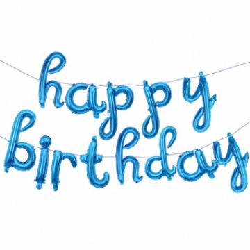 Шары-буквы, фольга, «Happy Birthday, курсив», синий, 17