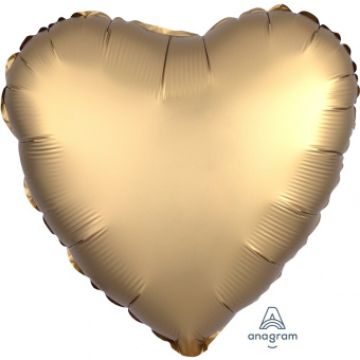 Шар-сердце 46 см, фольга, сатин золото/Gold Sateen