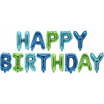 Шары-буквы, фольга, «Happy Birthday», голубое ассорти, 16