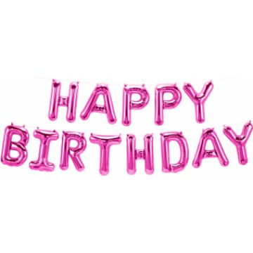 Шары-буквы, фольга, «Happy Birthday», фуксия, 16