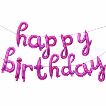 Шары-буквы, фольга, «Happy Birthday, курсив», фуксия, 17