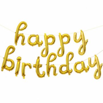 Шары-буквы, фольга, «Happy Birthday, курсив», золото, 17