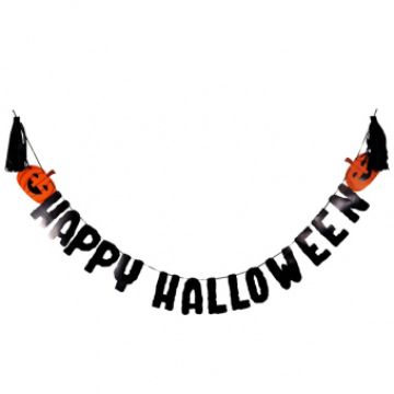 Гирлянда-буквы «Хэллоуин. HAPPY HALLOWEEN, тассел черный», 3 м