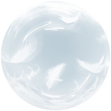 Шар (18''/46 см) Deco Bubble, Белые перья, Прозрачный, Кристалл