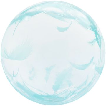 Шар (18''/46 см) Deco Bubble, Бирюзовые перья, Прозрачный, Кристалл