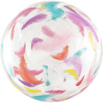Шар (18''/46 см) Deco Bubble, Разноцветные перья, Прозрачный, Кристалл