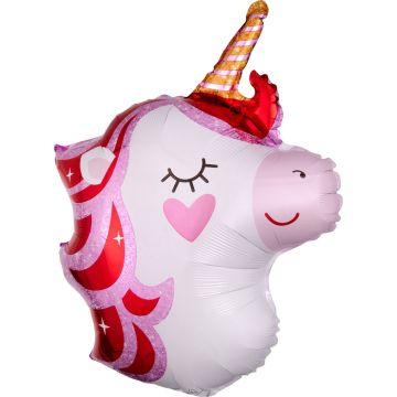Шар (30''/76 см) Фигура, Голова, Нежный Единорог, Красный