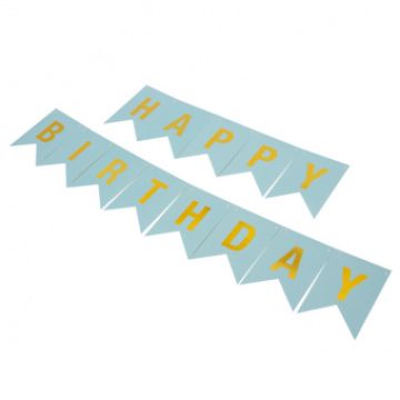 Гирлянда-вымпел «Happy Birthday. Золото на голубом», 16*12 см, 0,5 м