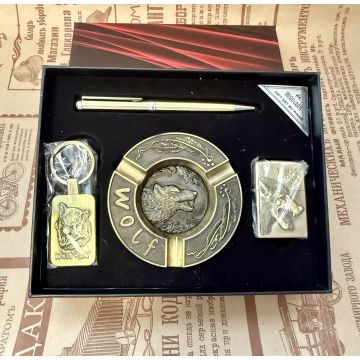 Подарочный набор №13 «Волк» Ручка, зажигалка, брелок, пепельница