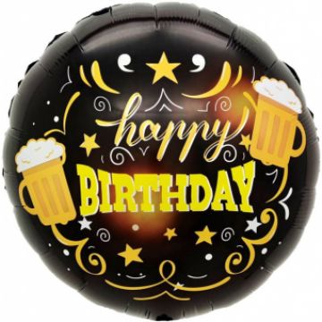 Шар-круг, фольга, 18«/46 см, ДР »Happy Birthday. Кружки пива