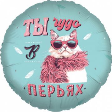 Шар-круг, фольга, 18«/46 см, »Ты чудо в перьях