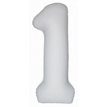 Шар-цифра, фольга, Белый матовый, Slim, «Цифра 1», 102 см