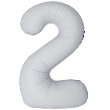 Шар-цифра, фольга, Белый матовый, Slim, «Цифра 2», 102 см