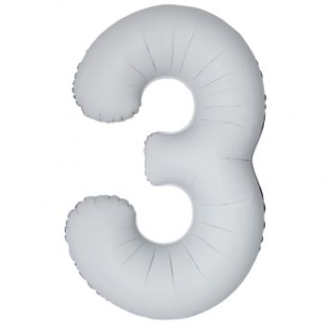 Шар-цифра, фольга, Белый матовый, Slim, «Цифра 3», 102 см
