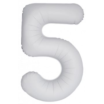 Шар-цифра, фольга, Белый матовый, Slim, «Цифра 5», 102 см
