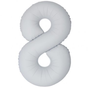 Шар-цифра, фольга, Белый матовый, Slim, «Цифра 8», 102 см