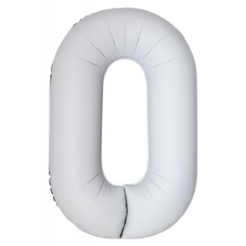 Шар-цифра, фольга, Белый матовый, Slim, «Цифра 0», 102 см