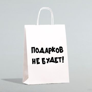 Пакет бумажный подарочный крафт с приколами, «Подарков не будет!», белый, 28 х 24 х 14 см