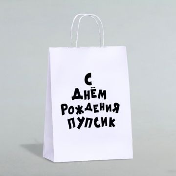 Пакет подарочный с приколами, крафт «Пупсик», белый, 24×14×28 см, 1 шт.