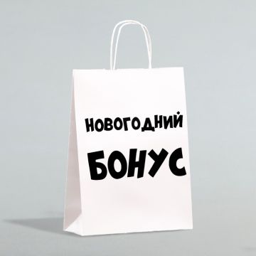 Пакет бумажный подарочный новогодний крафт «Новогодний бонус», белый, 28×24×14 см