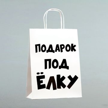 Пакет бумажный подарочный новогодний крафт с приколами, «Подарок под ёлку», белый, 24×14×28 см