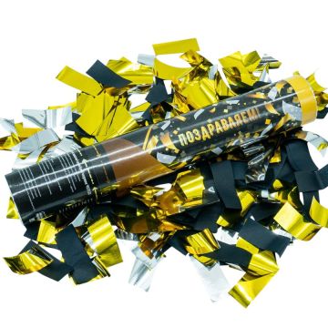 Пневмохлопушка 30 см конфетти золото/серебро/черное
