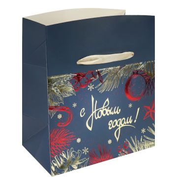 Пакет-коробка подарочный НГ 15х11х9 см с мат. лам.Время праздника