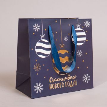 Пакет подарочный 22х22х11 см лам.матовый НГ фольга