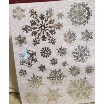 Украшение оконное Снежинки с глиттером серебро