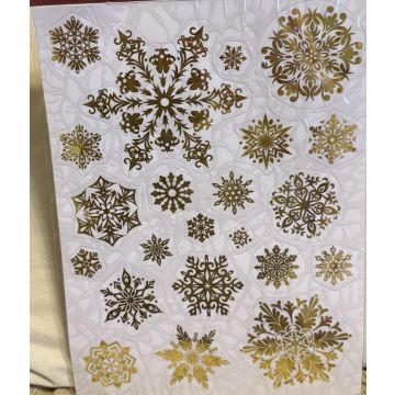 Украшение оконное Снежинки с глиттером золото