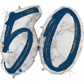 Шар-цифра, фольга, Синий мрамор, «Цифра 50», 112 см
