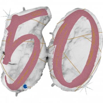 Шар-цифра, фольга, Золото розовое мрамор, «Цифра 50», 112 см