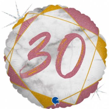 Круг 46 см, «Цифра 30», мрамор золото розовое