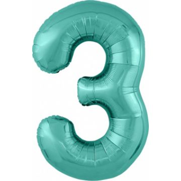 Шар-цифра, фольга, Зеленый бискайский, Slim, «Цифра 3», 102 см